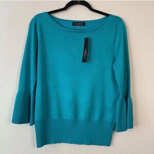 August Silk Bell Sleeve Aqua Sweater